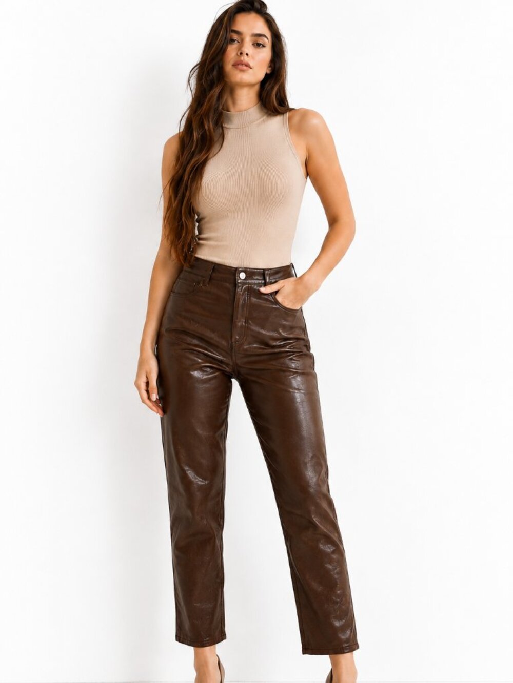 Talbots Brown Faux Leather Straight Ankle Pants 12P NWT